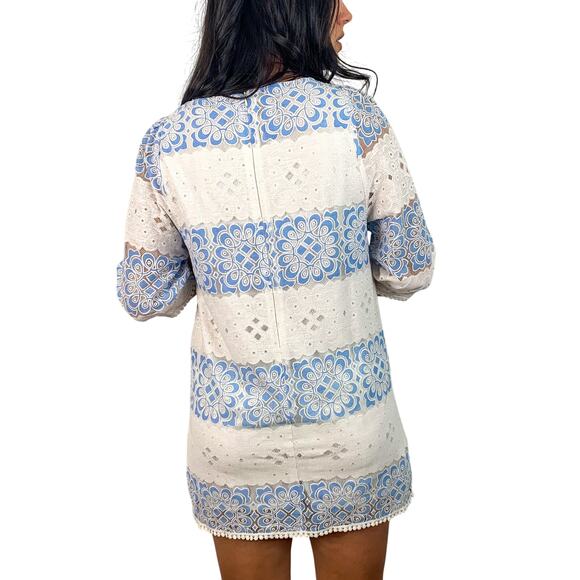 Elf Sack White & Blue Lace Mini Dress - Picture 4 of 6